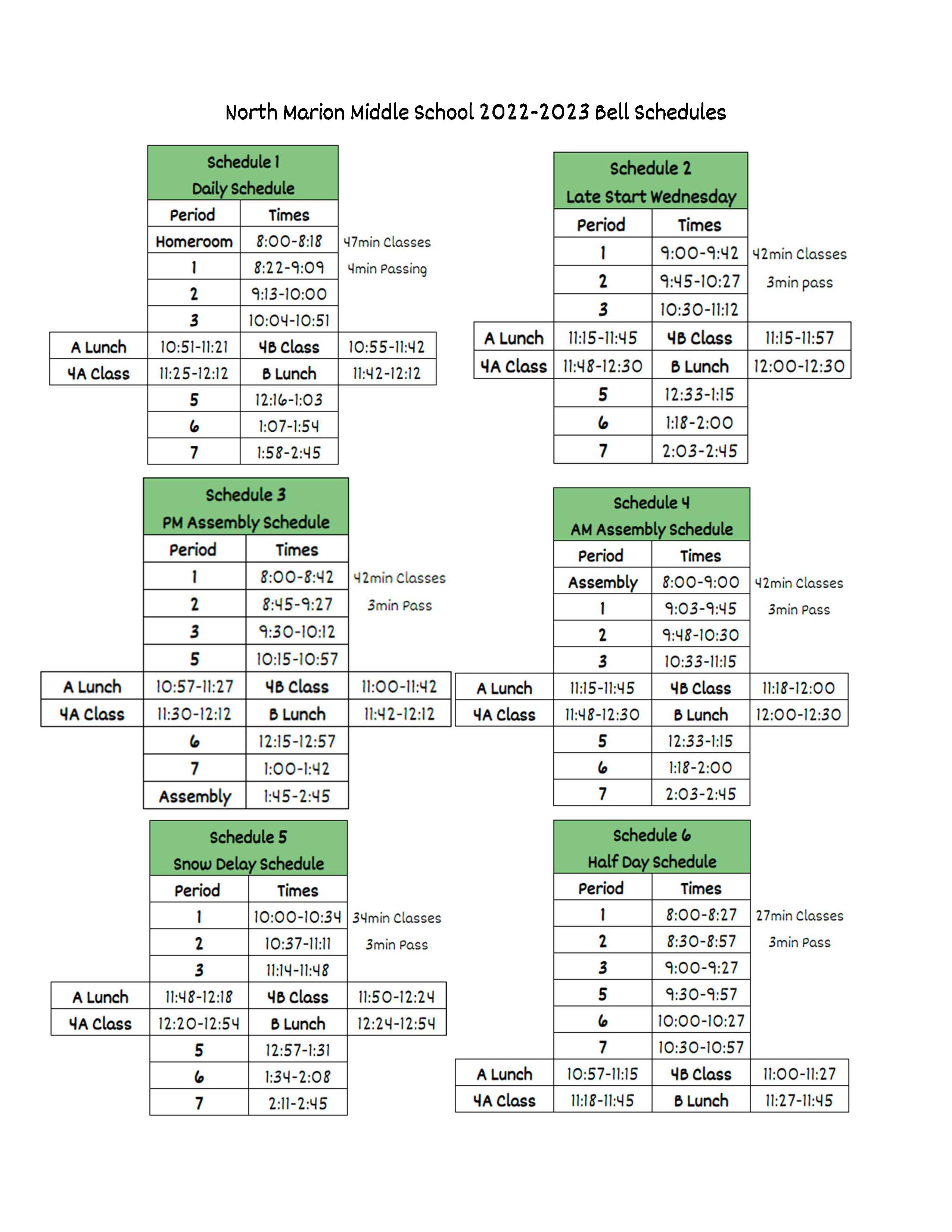 202223 MS Bell Schedule North Marion School District OR