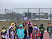 Teacher Jamie Bohall's kindergarteners weren't afraid of a little precipitation on Fun Run day! Photo by Jamie Bohall