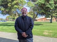 Intermediate Principal Cory Gaub shows off his tinted locks, honoring Breast Cancer Awareness Month/the Fun Run. Photo by JD