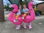 Instructional Assistants Cyndi Nelson, left, and Aimee Ford stepped into some incredible inflatables for the occasion