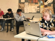 From left to right are: English Teacher Kelsey Nieman and  Pedro Guzman Melendrez, Gerardo Velazquez Sanchez, and Hayden Miller.