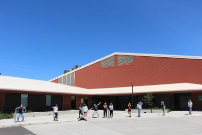 Children are playing in front of the North Marion Middle School (Photo of North Marion Middle School by David Sheldon)