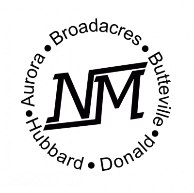 North Marion logo saying NM and Aurora, Broadacres, Butteville, Donald, and Hubbard