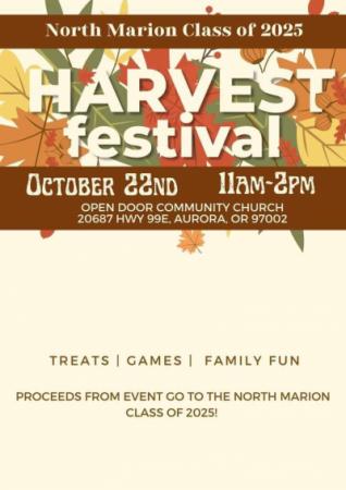 The Harvest Festival Class of 2025 fundraiser will be held from 11 a.m. to 2 p.m. Oct. 22 at Open Door Community Church