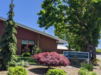 A view of the front of the School District office
