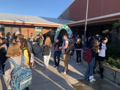 Middle School Students arriving first day of school
