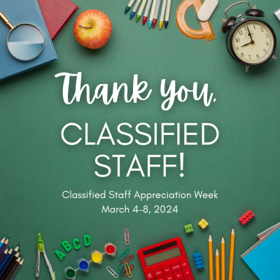 Sign for classified appreciation week with symbols of education