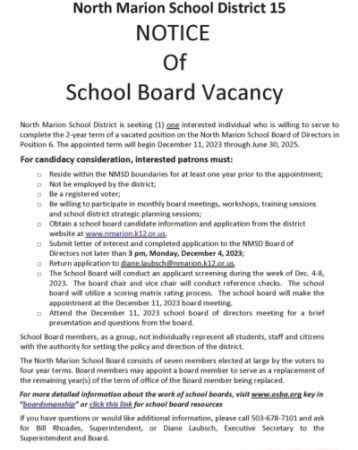 School Board Vacancy Notice screen shot