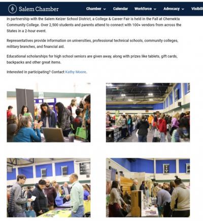 A screenshot of the Salem Area Chamber of Commerce Job Fair page