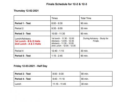 High School schedule in English