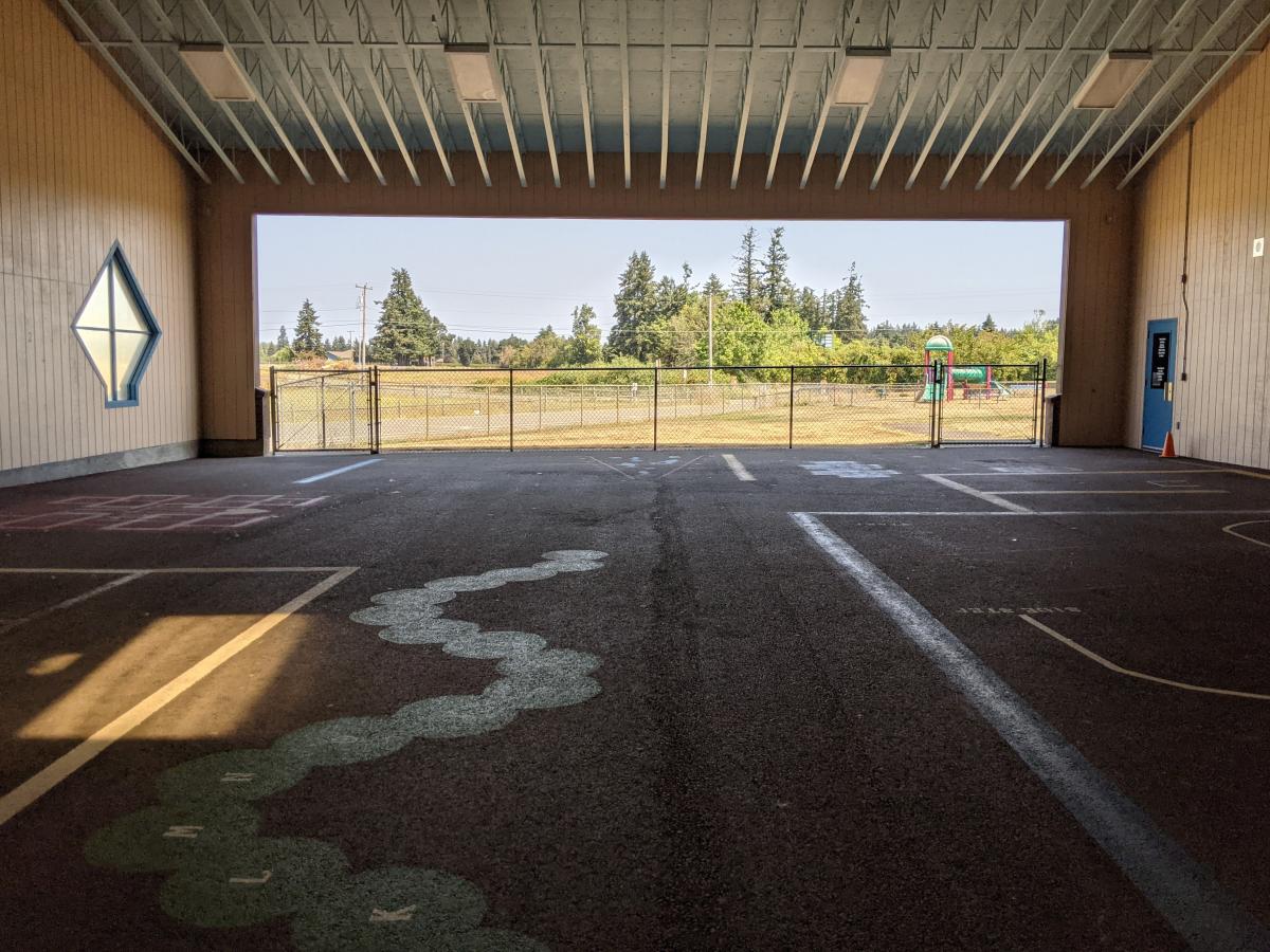 A view of the covered area from the inside of it