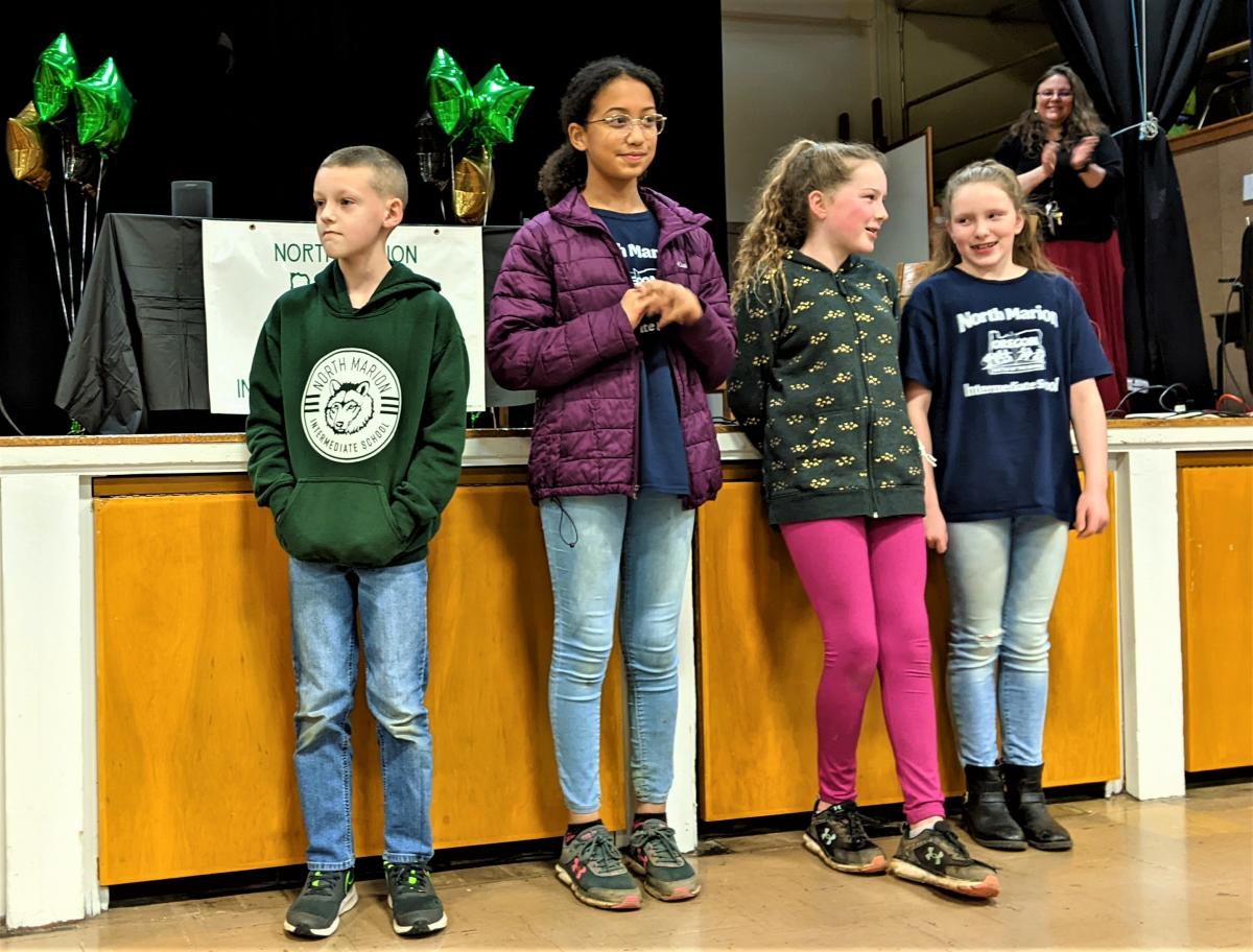 The winners of OBOB 2022 are from left to right: fourth-graders Wyatt Akin, Gianna Rose, Lauren Holbert, and Ruby Foster.