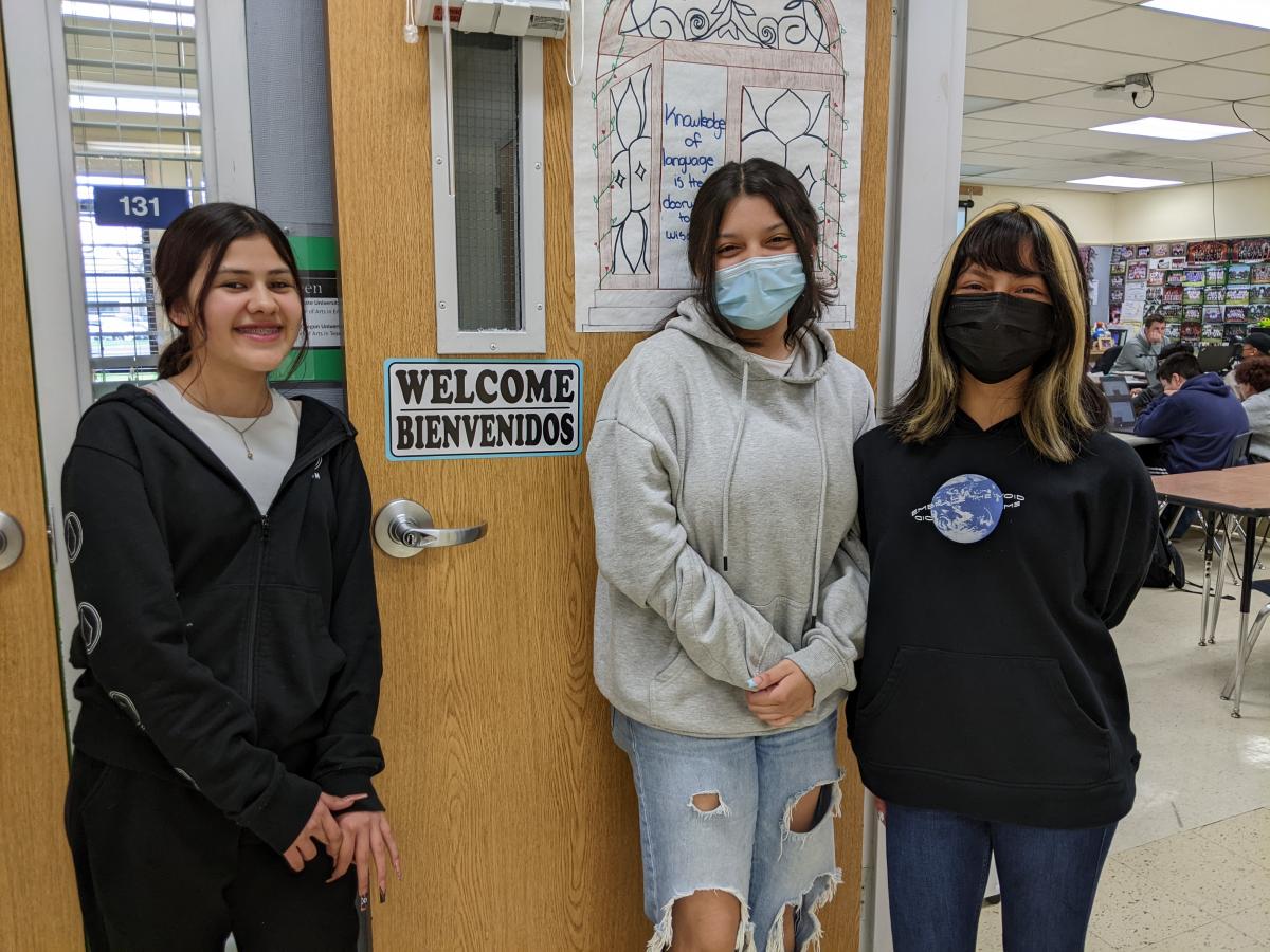 From left to right are eighth-graders Briana Rivera, Aaliyah Verdugo, and Doris Rios. Photo by Jillian Daley