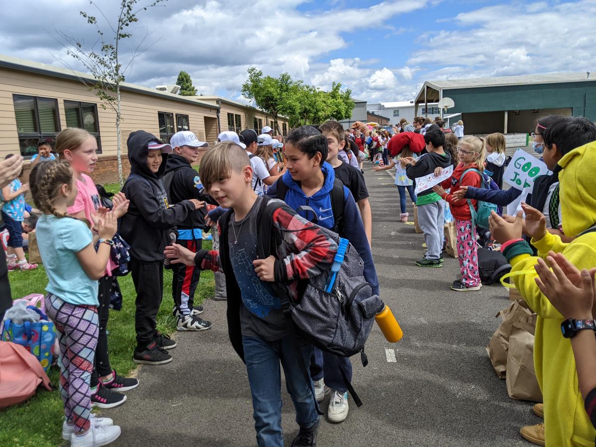 This past Tuesday, staff and students gave ​fifth-graders, including Rogan Lee, left, and Armando Mata, fabulous sendoff.
