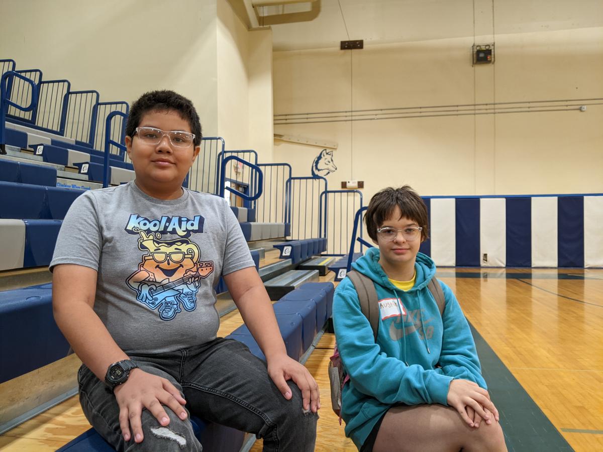 Sixth-graders Giovanni Reyes Betancourt and Austin Stocking take a moment to reflect on becoming Middle School students. 