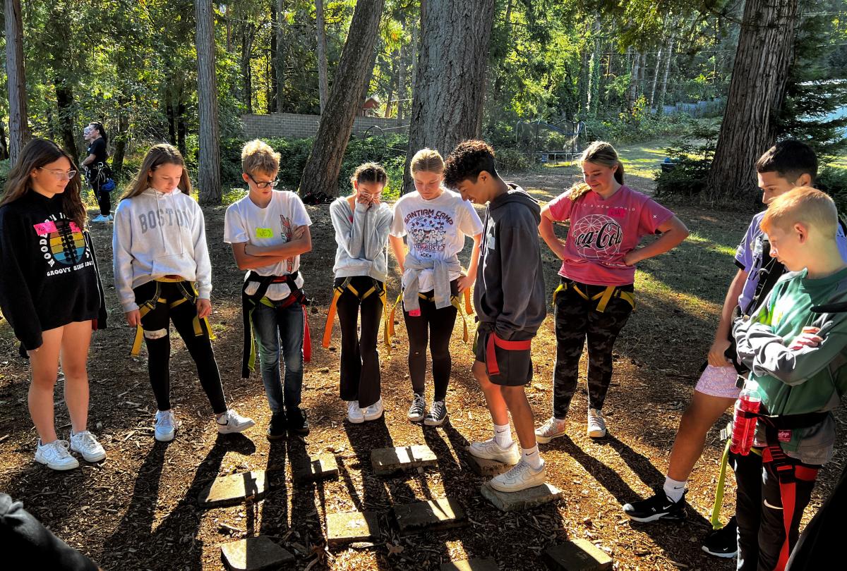 Amanda Kahle’s Eighth-Grade AVID Elective Class went through the obstacle course at Salem Ropes last week to build collaboration