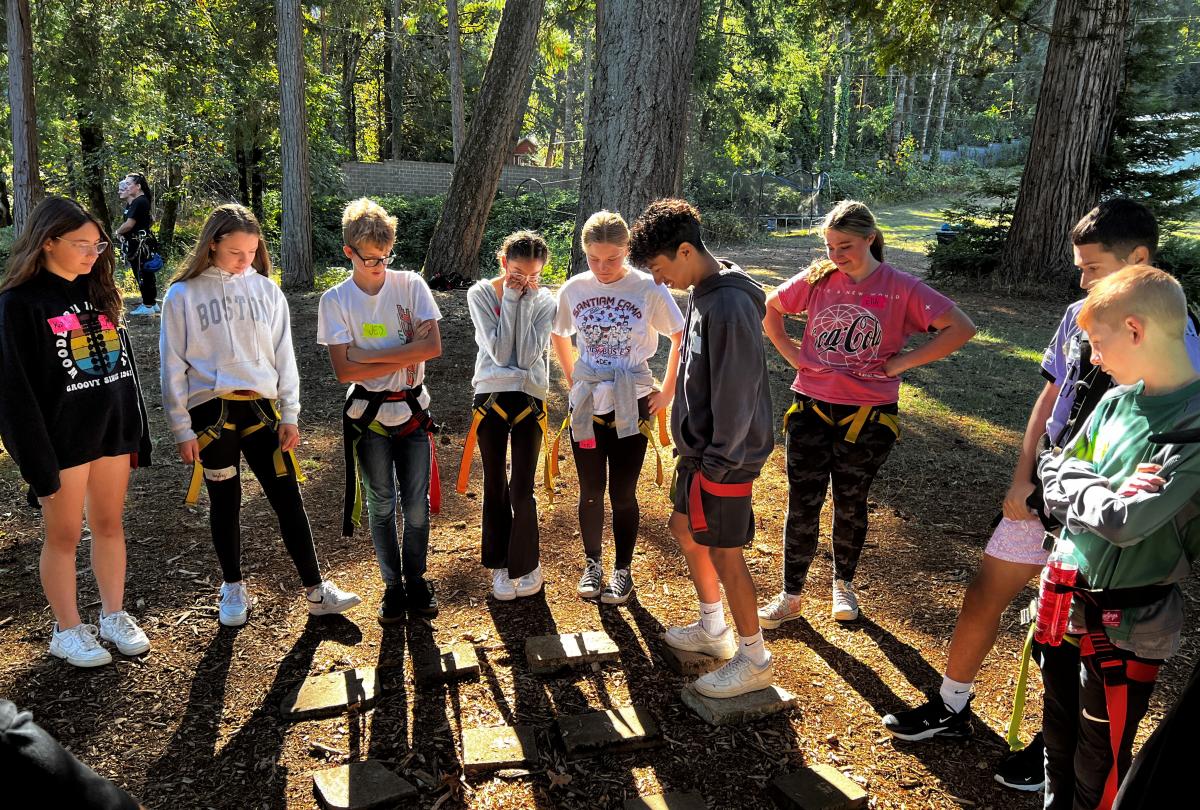 Amanda Kahle’s Eighth-Grade AVID Elective Class went through the obstacle course at Salem Ropes last week to build collaboration