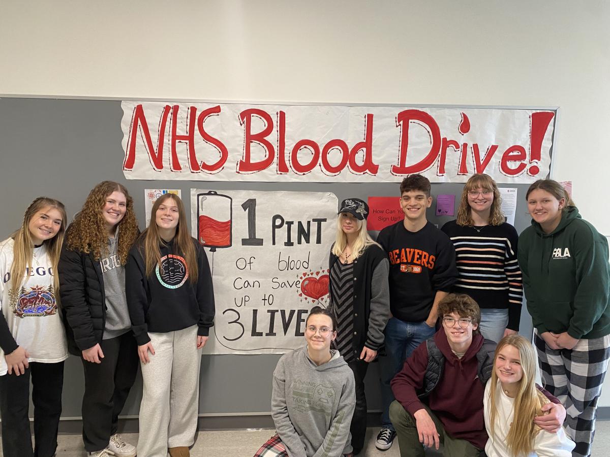 High School Students promoting blood drive