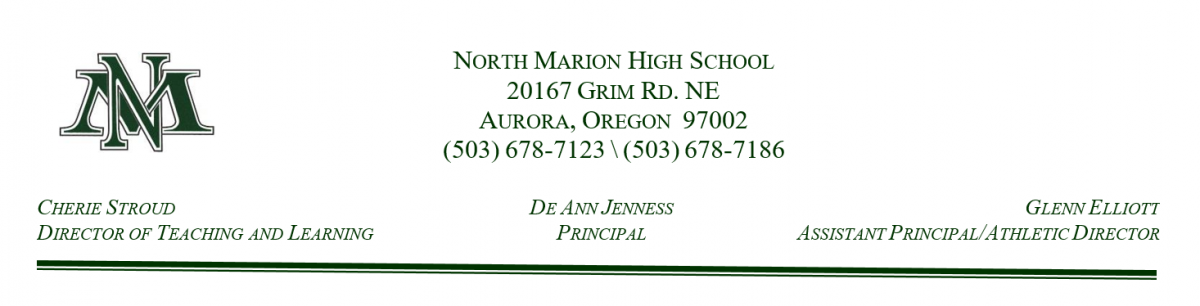 This is a banner listing contact information for Principal De Ann Jenness and her leadership team.