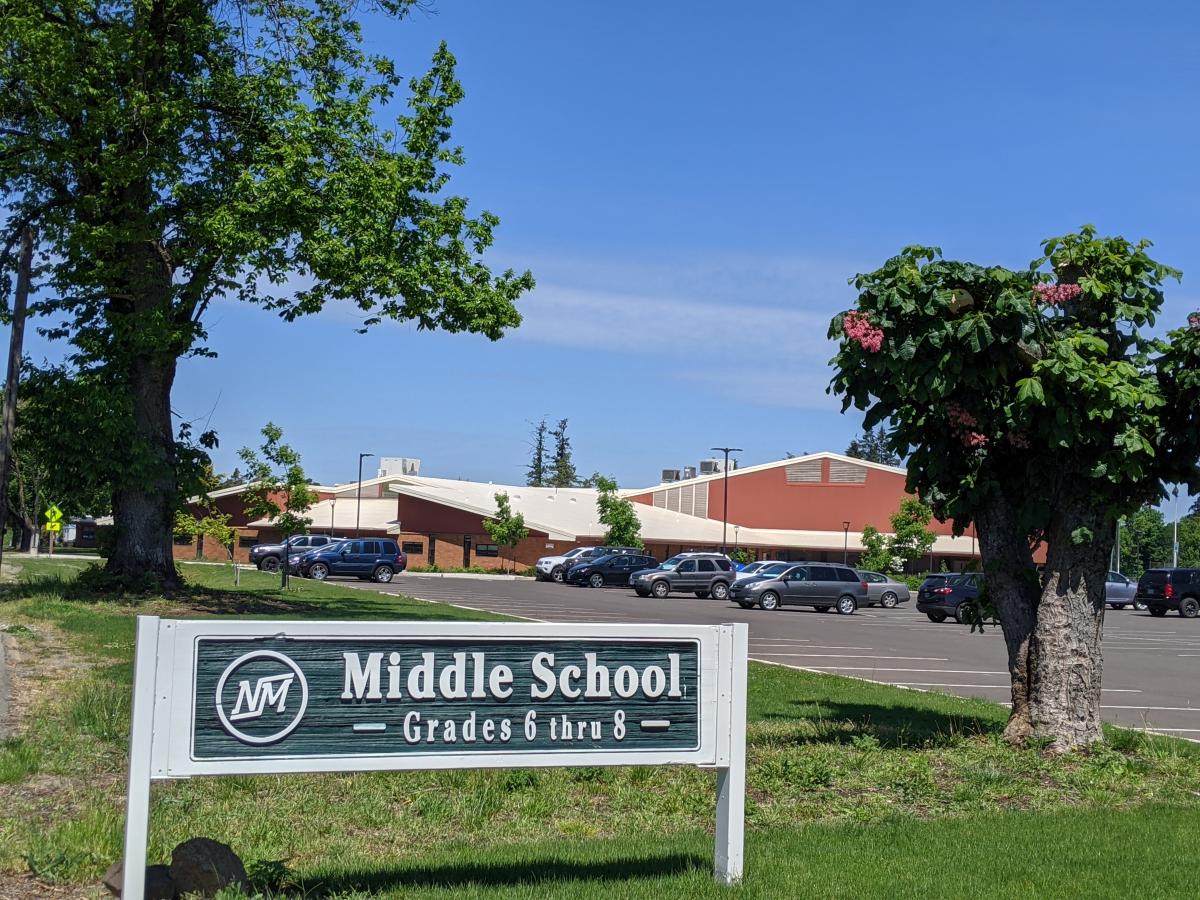 A view of the Middle School in the springtime