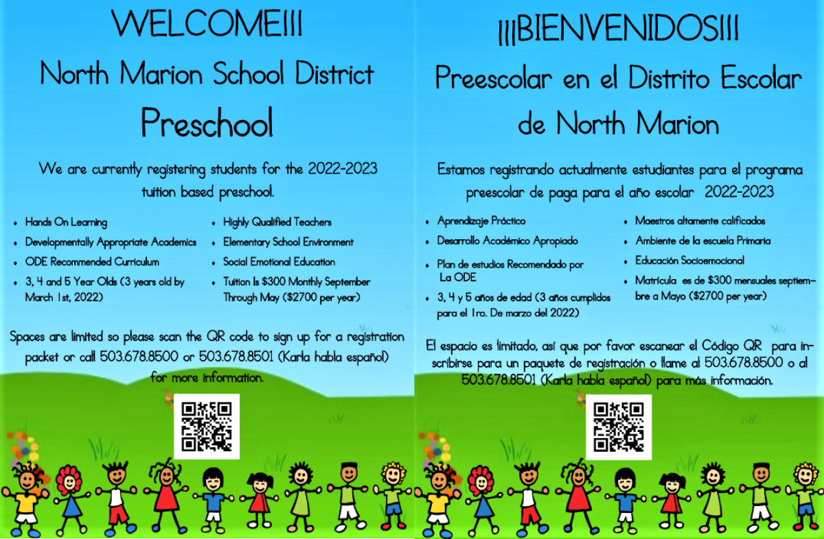 North Marion School District is registering students for its 2022-23 tuition-based preschool.