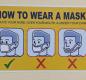 A photo of sign saying to wear a mask above your nose, over your mouth, and under your chin