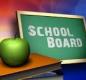 School Board on chalk board with apple sitting on book
