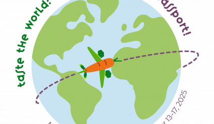 National School Lunch Taste the World with carrot flying around world globe