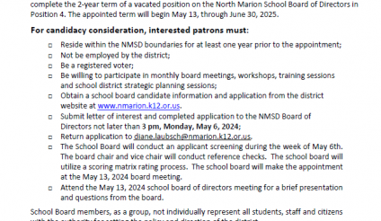 Screen shot of Notice of Board Vacancy