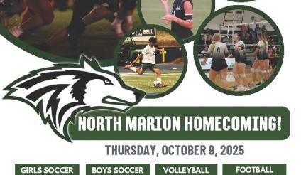 North Marion High School Homecoming Flyer for October 9, 2025